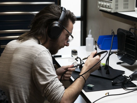 A student works on a project in the Engineering Design Center