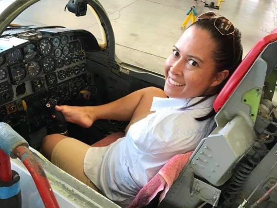 Jessica Cox in an airplane cockpit