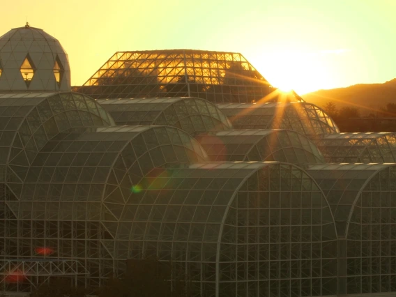 The Biosphere 2 exterior at sunrise