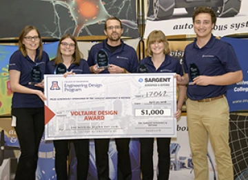 University students with a large award check