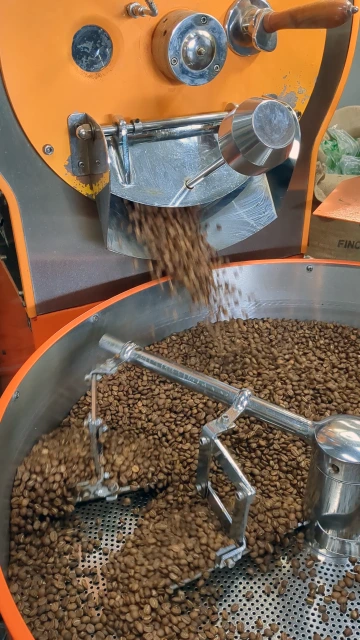 coffee beans in a roaster