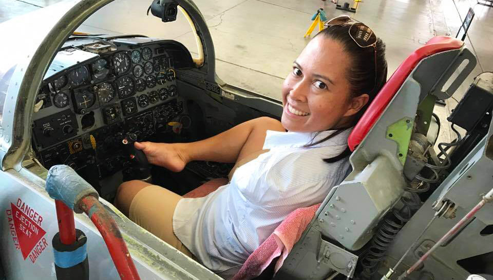 Jessica Cox in an airplane cockpit