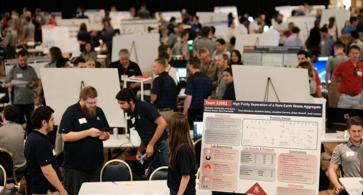 students and scientific posters at a large-scale event