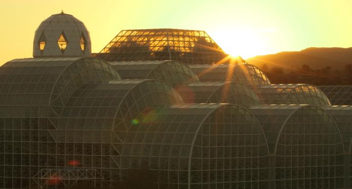 The Biosphere 2 exterior at sunrise